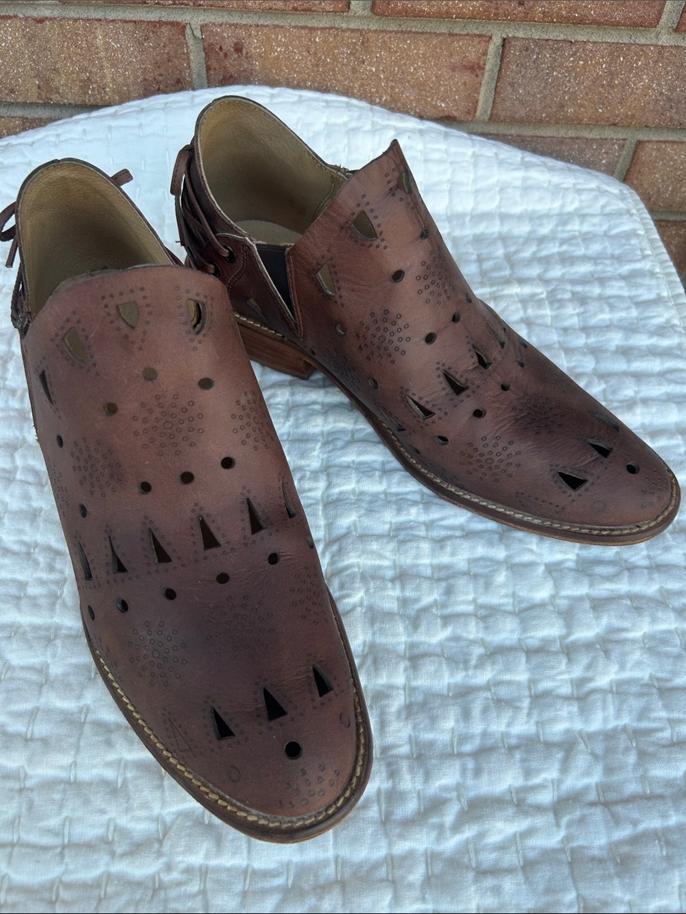 Anthropology Musse & Cloud Brown Perforated Leather Ankle Booties